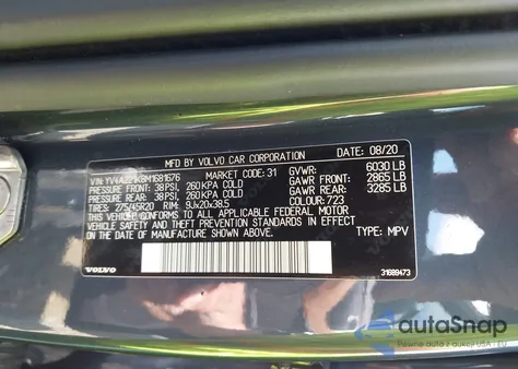 2021 Volvo Xc90 T6 Momentum 6 Passenger from USA, damaged, VIN YV4A221K8M1681676